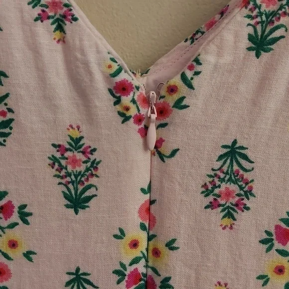 ANN TAYLOR Floral Linen Blend Lined Pink Dress - Picture 9 of 13